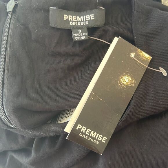 Premise NWT New Black Brass Studded Three Quarter Sleeve Bodycon Dress Sz S - Picture 5 of 9